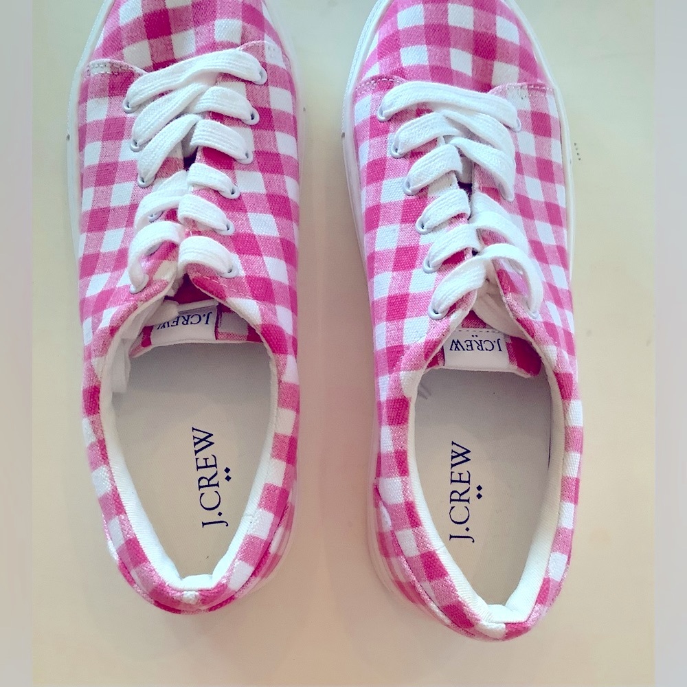 J. Crew Women’s Pink and White Check Roadtrip Sneakers Size 7.5 - Picture 4 of 8